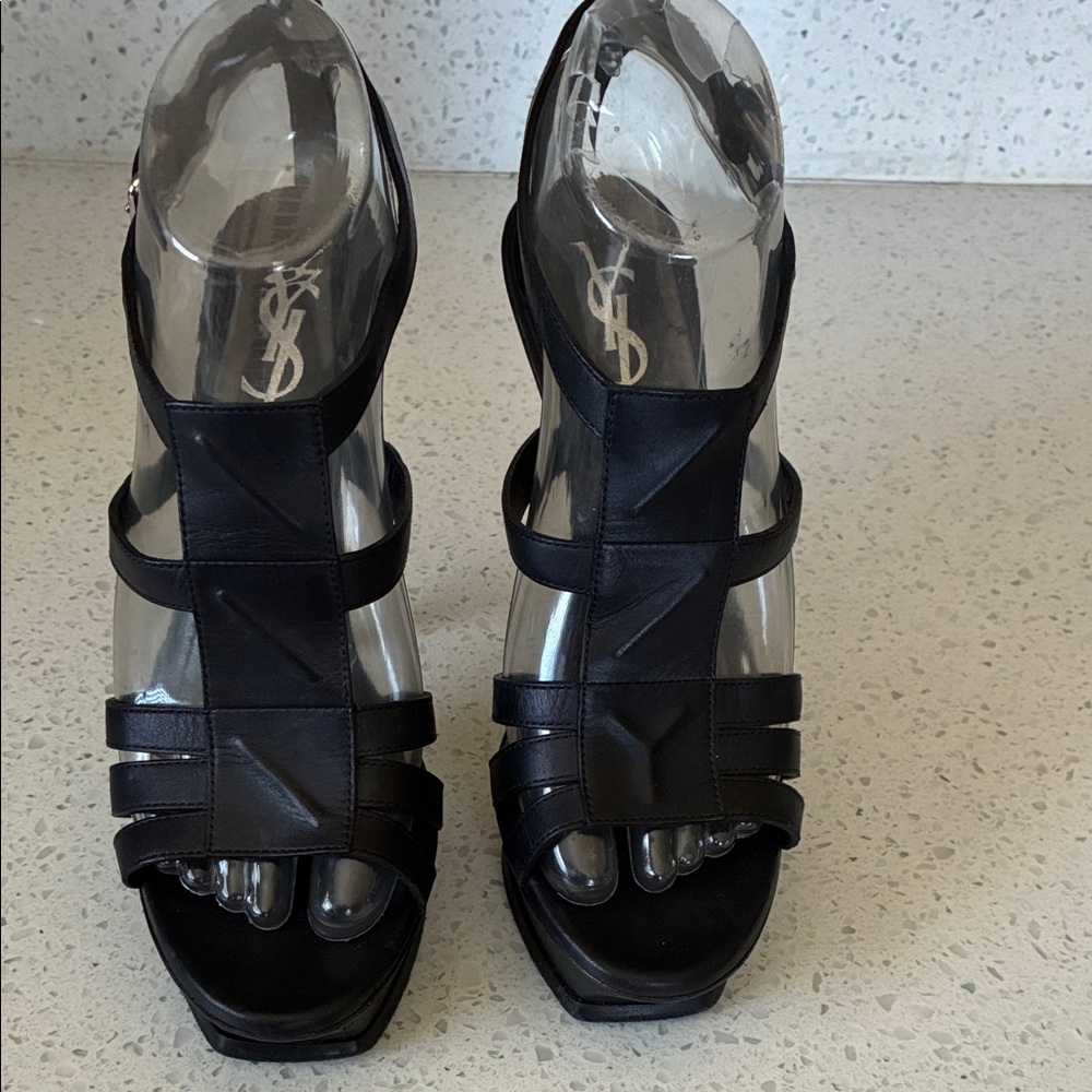 Yves Saint Laurent Elegant Black Strappy Heels - Picture 3 of 12